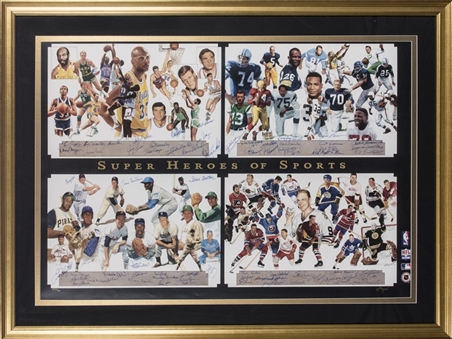 "Super Heroes of Sports" Multi-Signed Lithograph signed by 65 (MLB, NFL, NBA & NHL) by Artist George Bungarda (Beckett PreCert) 